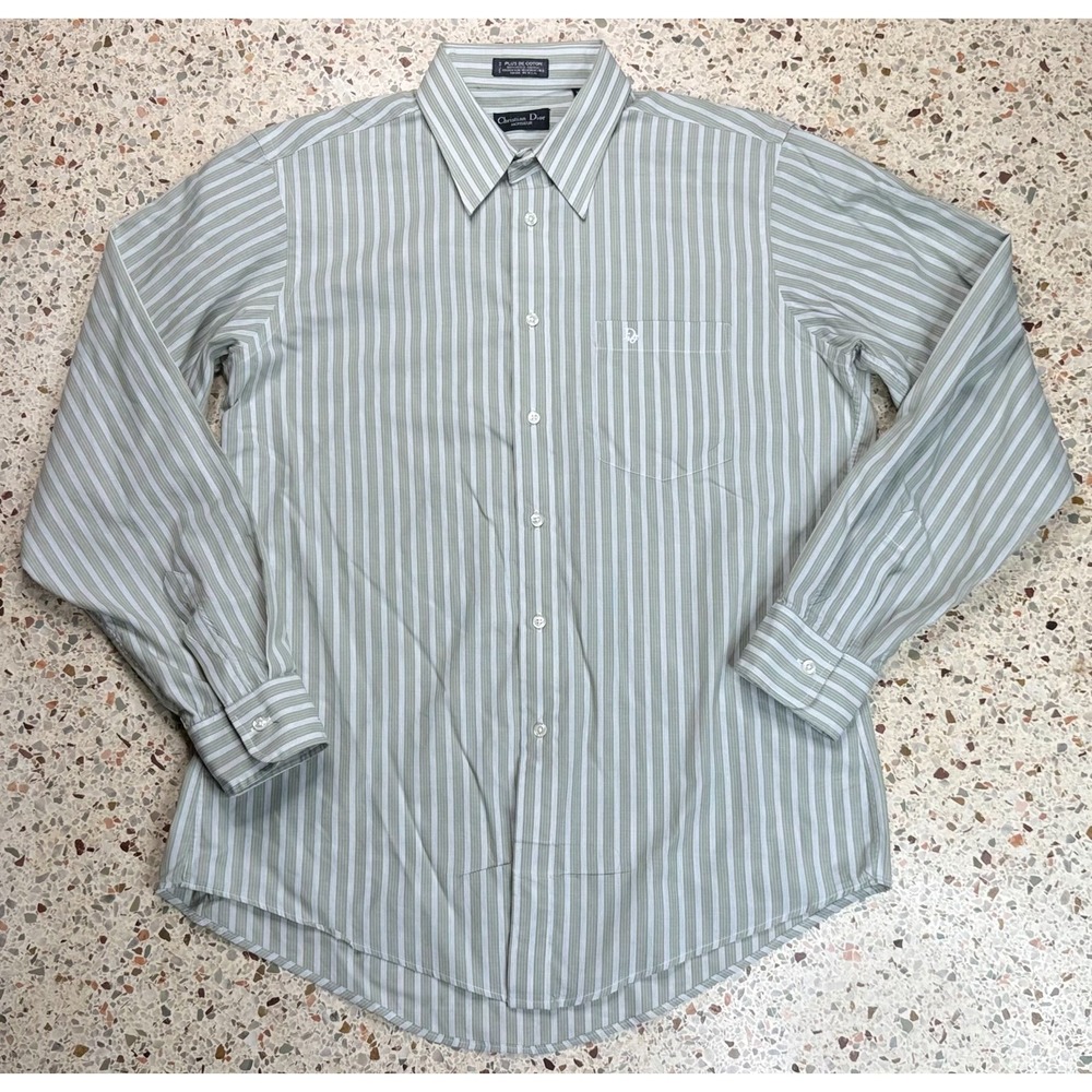 Christian Dior Monsieur Men's Striped Vtg Long Sleeve Dress Shirt Size 16 34/35